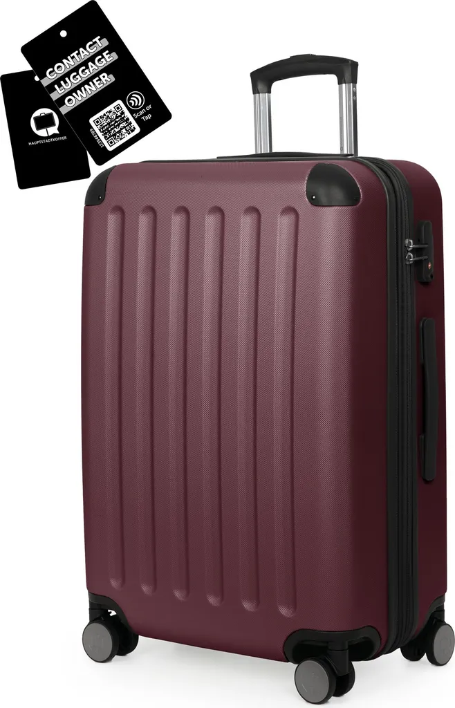 HAUPTSTADTKOFFER Spree - Valigia da viaggio 65 cm espandibile + etichetta bagaglio digitale, valigia rigida Hardcase Luggage ABS -TSA - 74 L, rosso scuro