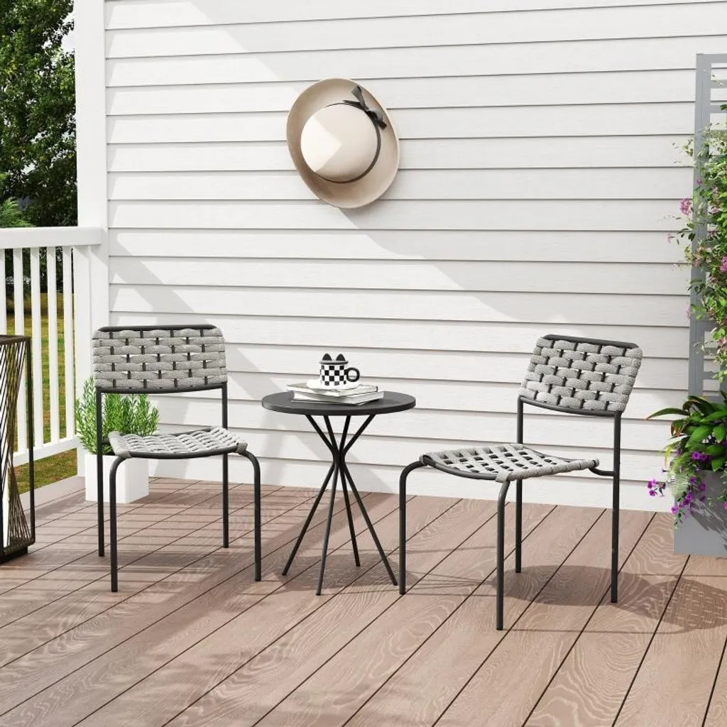 Ensemble jardin en polyrotin résistant aux intempéries et chaises empilables - 7