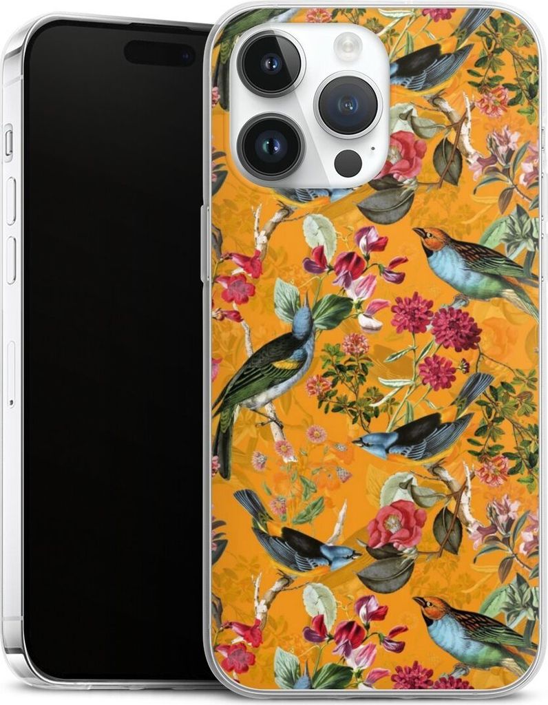 DeinDesign Slim Hülle für Apple iPhone 14 Pro Max Silikon Case Ultra Dünn Handyhülle Blumen Dschungel Vogel