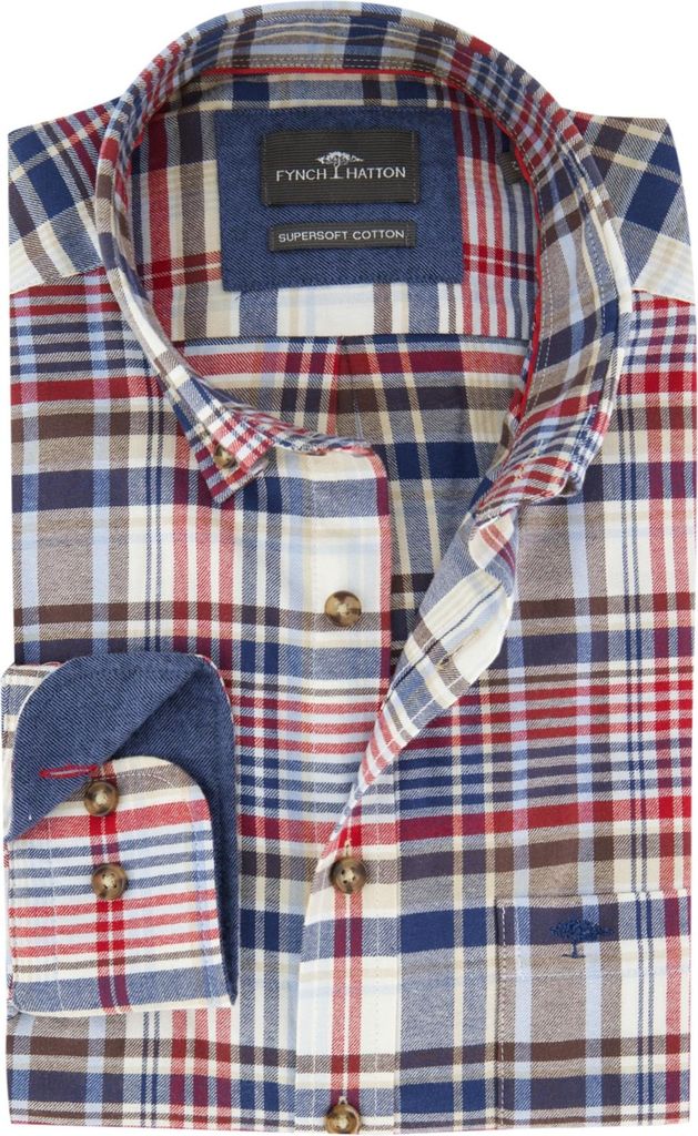 Fynch-Hatton Hemd ml 5 blau-rot kariert Flanell mit Brusttasche