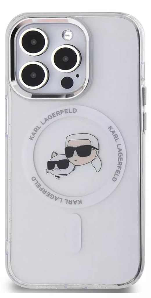 Karl Lagerfeld KLHMP15XHLSKCH iPhone 15 Pro Max 6,7" weiß/weiß Hardcase IML Metal Karl&Choupette Head MagSafe Schutzhülle