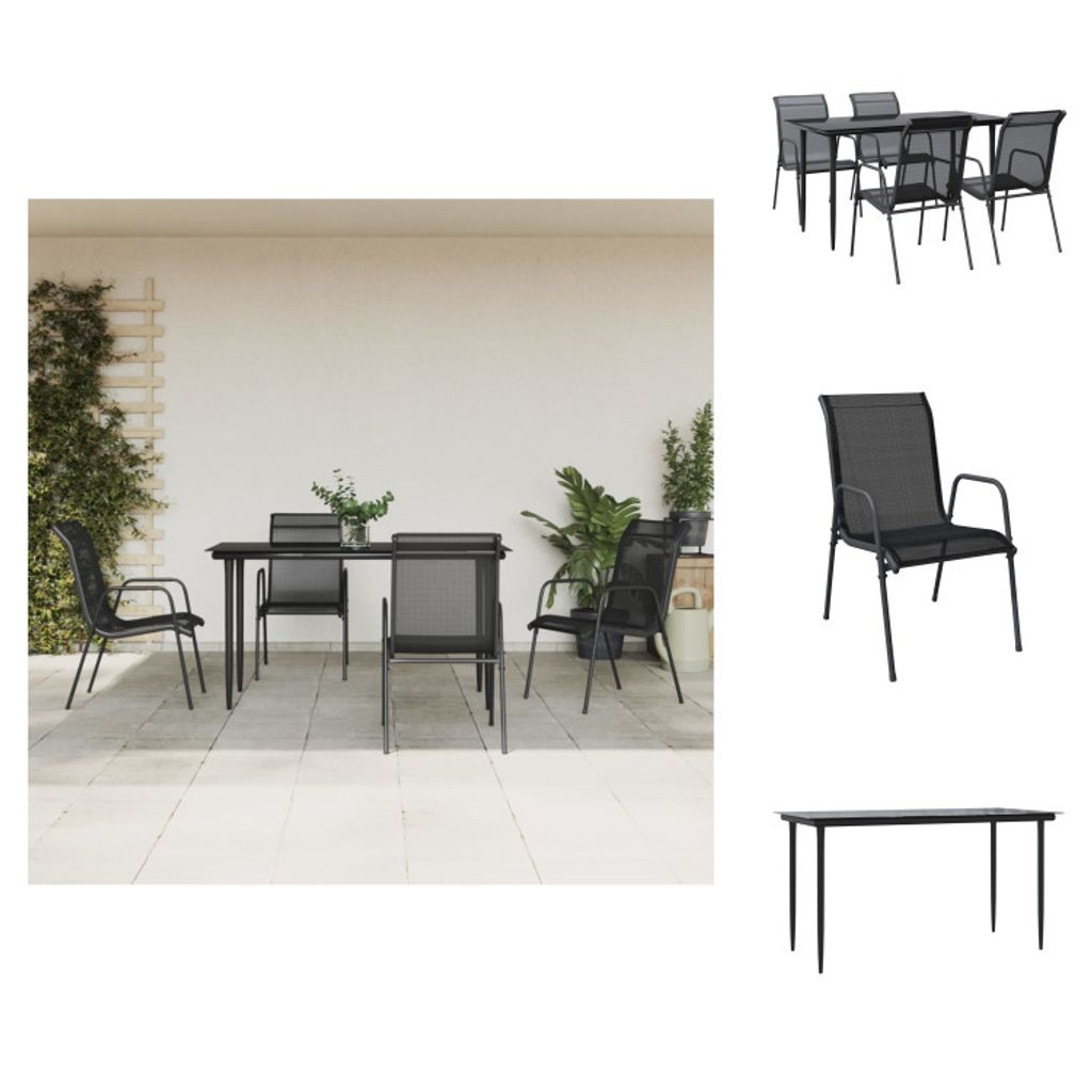 vidaXL 5-tlg. Garten-Essgruppe Schwarz Stahl und Textilene - Gartenmöbel-Sets