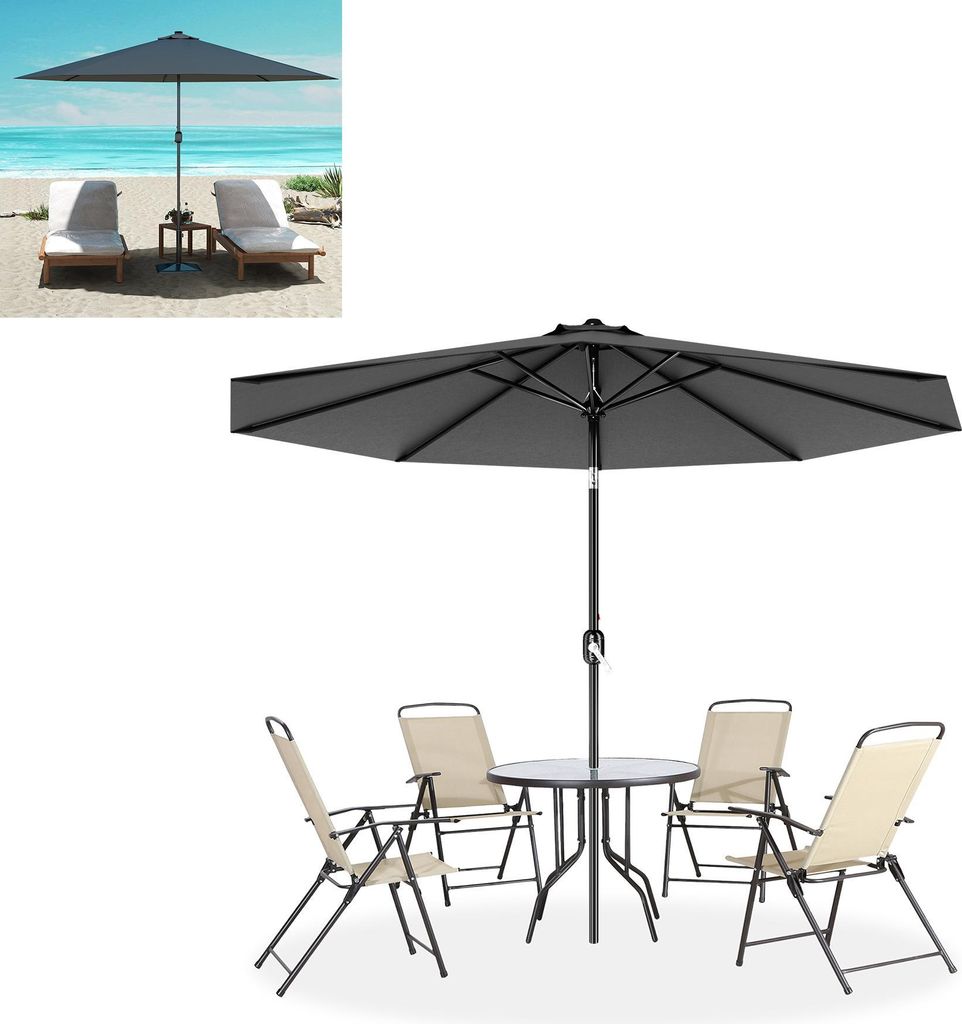 XINZI Sonnenschirm Terrassenschirm Ampelschirm Strandschirm mit Handkurbel Nicht neigbarer Gartenschirm, 350cm Dunkelgrau(ohne LED)
