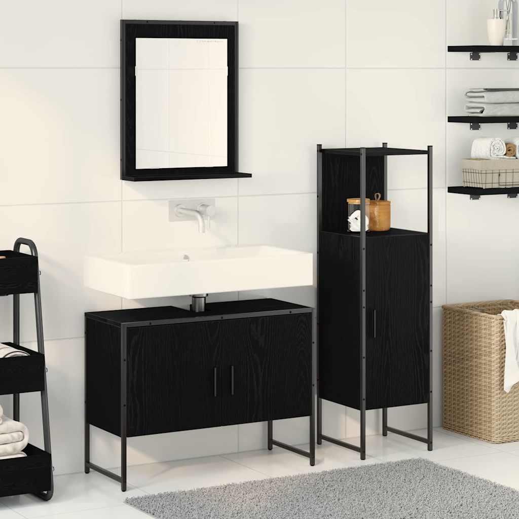 Maison Exclusive - Badezimmermöbel-Set mit Regal 3 pcs Schwarz Holzwerkstoff