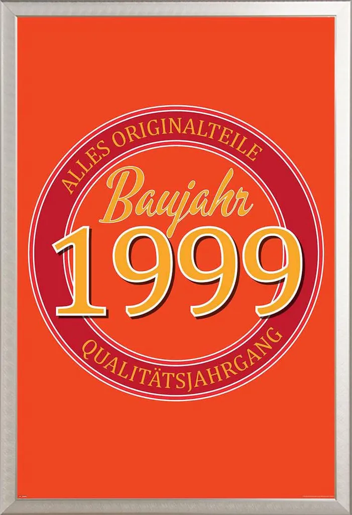 Poster di compleanno - Poster - 1999 - Parti originali + cornice rimovibile, Shinsuke® Maxi alluminio argento, vetro acrilico