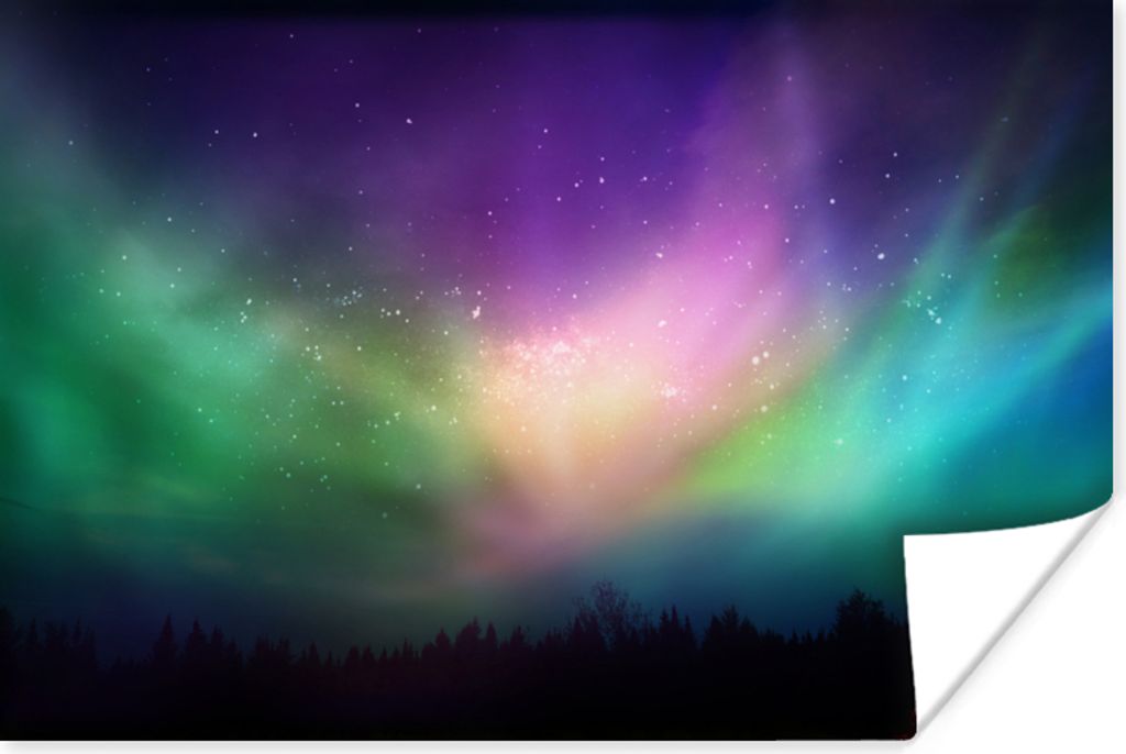 MuchoWow Poster Nordlichter - Himmel - Nacht 120x80 cm - Bilder