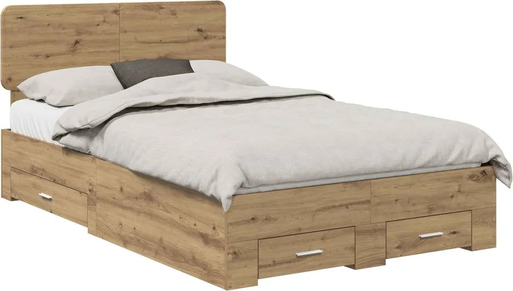 Cadre de lit 120x190 chêne artisan, finition bois naturel ultra robuste