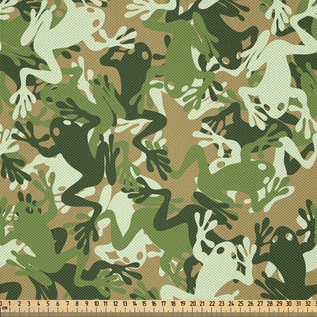ABAKUHAUS Tier Satin Stoff als Meterware, Skull Camouflage Military Design Mit Verschiedenen Frosch Muster Verschiedene, 10 M (148 x 1000 cm), Sage...