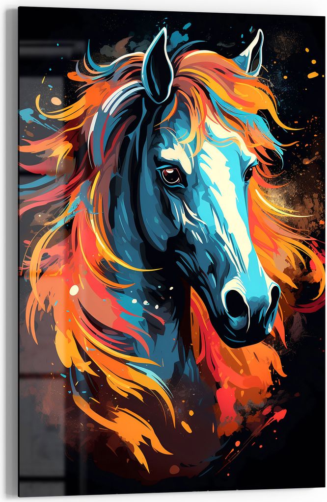 DEQOART Glasbild Echtglas 60x90 cm 'Feuriges Pferd' Wandbild Bild modern Deko