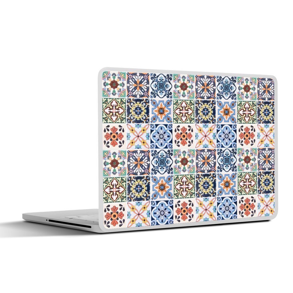 MuchoWow Laptop Aufkleber Sticker Cover Design - Blumen - Orange - Blau - Abstrakt 30x22 cm - Laptop-Sticker