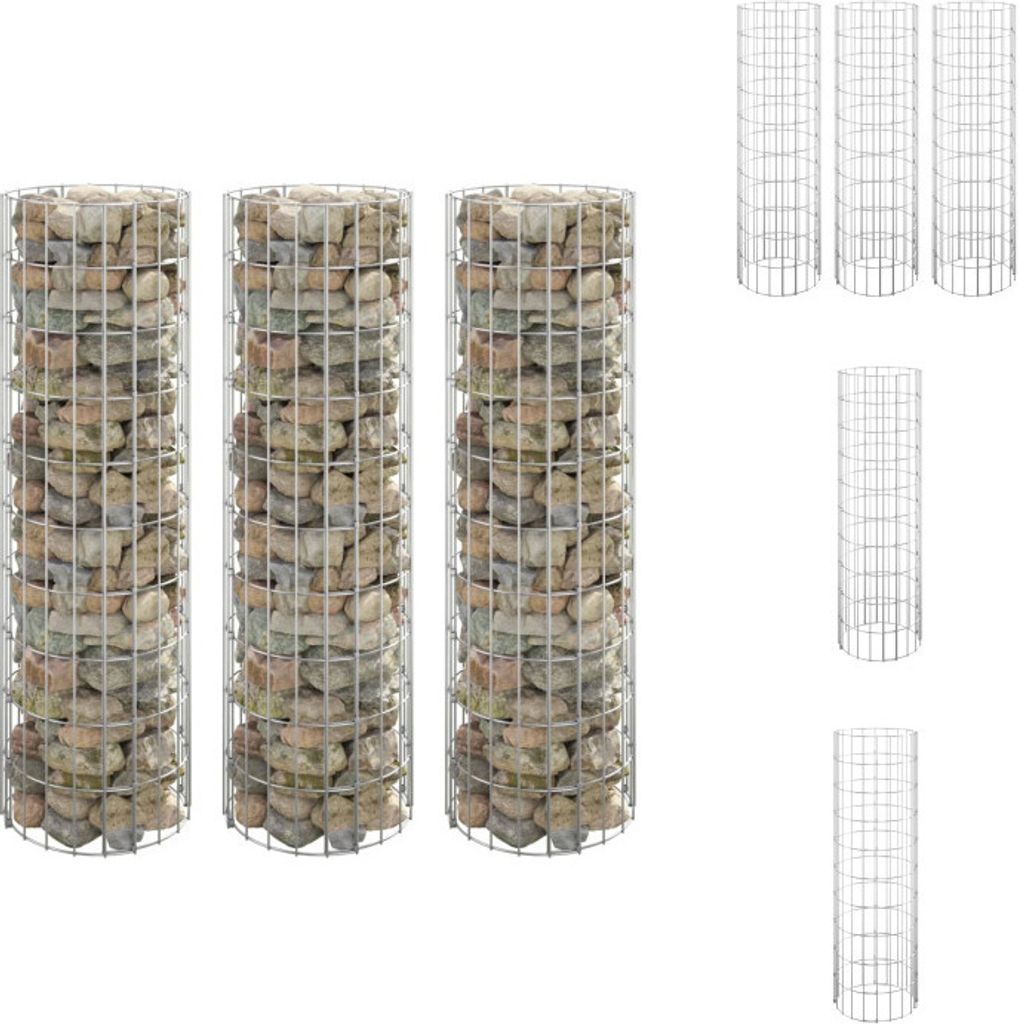 vidaXL Gabionen-Hochbeete 3 Stk. Rund Verzinkter Stahl Ø30x100 cm - Blumentöpfe & Pflanzgefäße