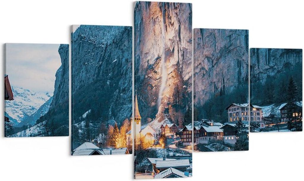 Bild auf Leinwand - Leinwandbild - 5 Teile - Lauterbrunnen Schweiz Tal - 125x70cm - Wand Bild - Wanddeko - Wandbilder - Leinwanddruck - Bilder - Wa...