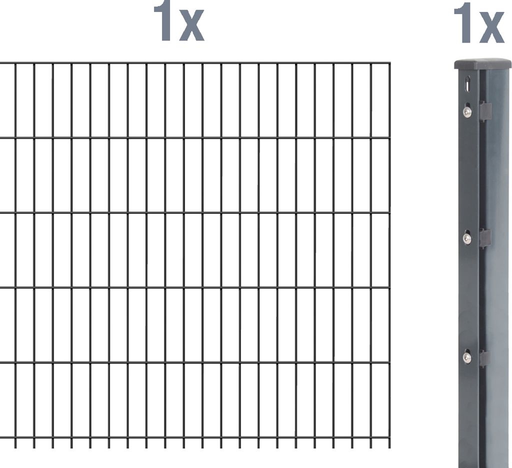 Alberts Doppelstabmatten-Anbauset 6-5-6, Matten 2,50 m, Höhe 1,03 m, Länge 2,5 m, anthrazit, Anbauset mit Zaunpfosten inkl. Abdeckleiste 60x40 mm
