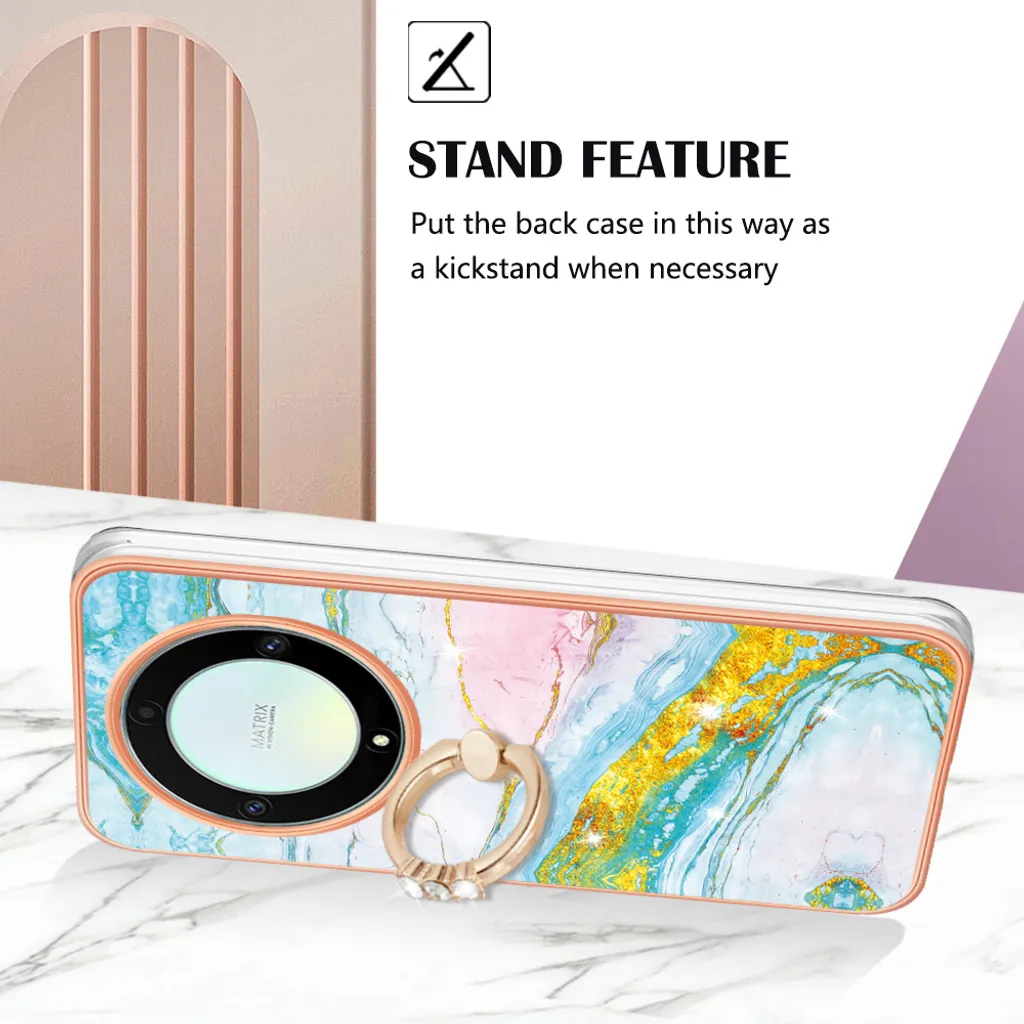 Custodia Marble per Honor X9a/Magic5 Lite, custodia protettiva in silicone TPU con supporto ad anello blu - 3