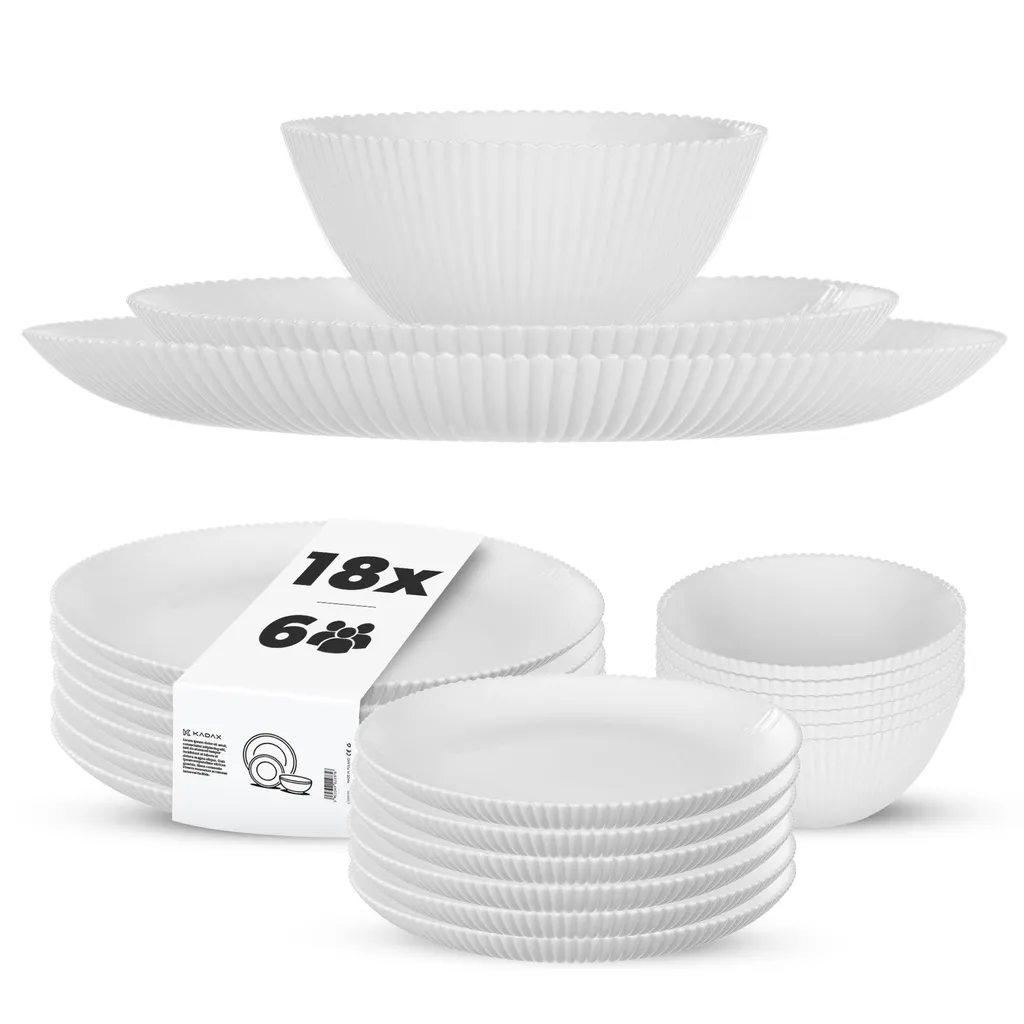 Service de table KADAX 18 pièces blanc en verre opale pour 6 personnes