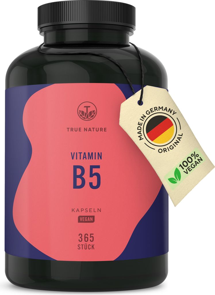 Vitamin B5 - 365 Kapseln Hochdosiert - Vegan - (365 Tage Vorrat) - TRUE NATURE