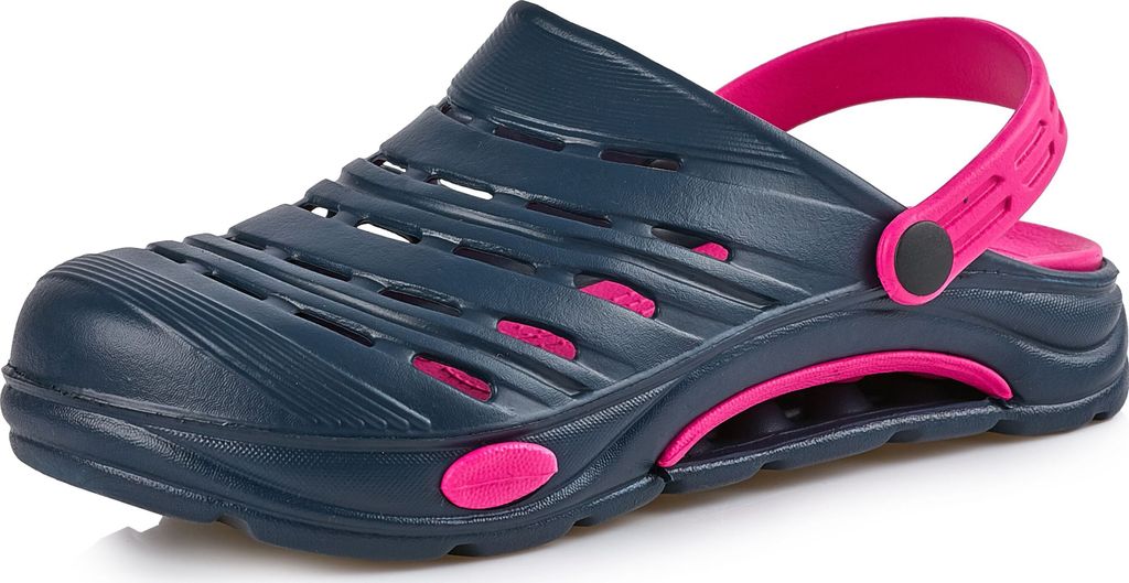 Ladeheid Damen und Herren leichte Eva Clogs Gartenclogs Gartenschuhe KL030 (Dunkelblau/Rosa, 41 EU)