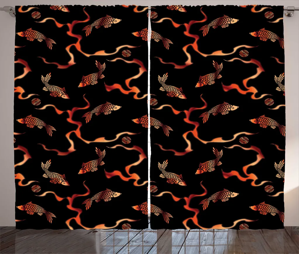 Grand rideau décoratif pour baie vitrée 280x225 motif ethnique orange