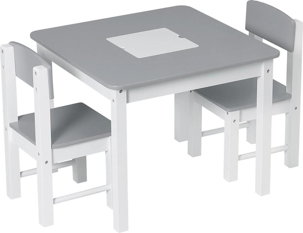 Kindertisch & Stühle - Lern-/Schreibtisch mit Stauraum - Wendbare Tischplatte mit Baustein-Grundplatte - P2 MDF mit Melamin - Tisch 60×48×60 cm,...