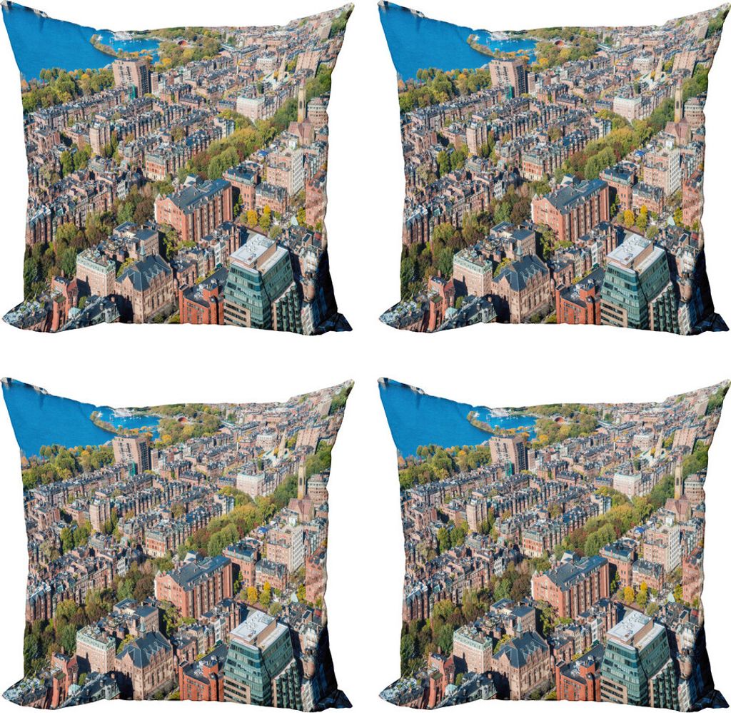 ABAKUHAUS Landschaft Kissenbezug Set (4 Stück), Luftaufnahme von Gebäuden, Moderner Doppelseitiger Digitaldruck, 40 cm x 40 cm, Mehrfarbig