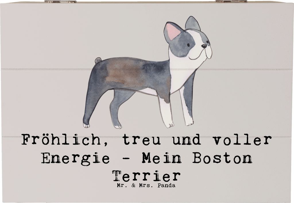 Mr. & Mrs. Panda Geschenkbox Boston Terrier Freude 22 x 15 cm - Grau Pastell - Geschenk, schatztruhe, Hunderasse, Schatulle, Hunderassen Eigenschaf...