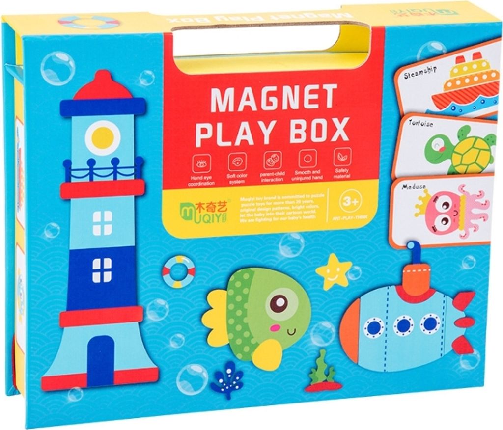 MUQIYI Kinder Erziehung Holz Magnet Play Box Puzzle Spiel Spielzeug(Marine)