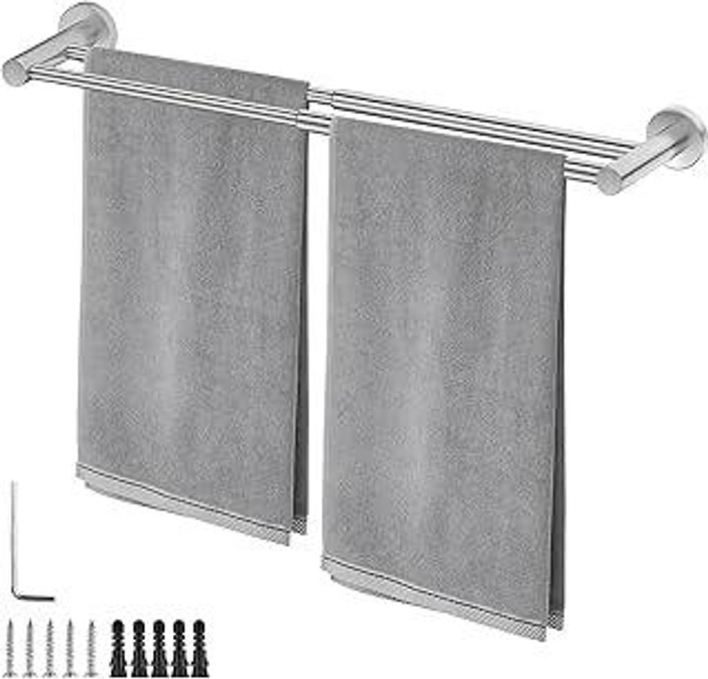Badetuchhalter, 43-72cm Handtuchhalter Ausziehbar, 304 Handtuchhalter Edelstahl, Doppelt-Stangenstruktur, Inklusive Anleitung, für Badezimmer, Hot...