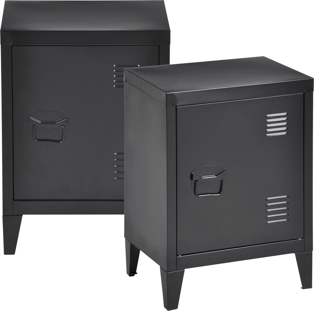 Nachtschrank ‘Inari’ 2er Set mit Türgriff links Stahl 57 x 40 x 30 cm Schwarz