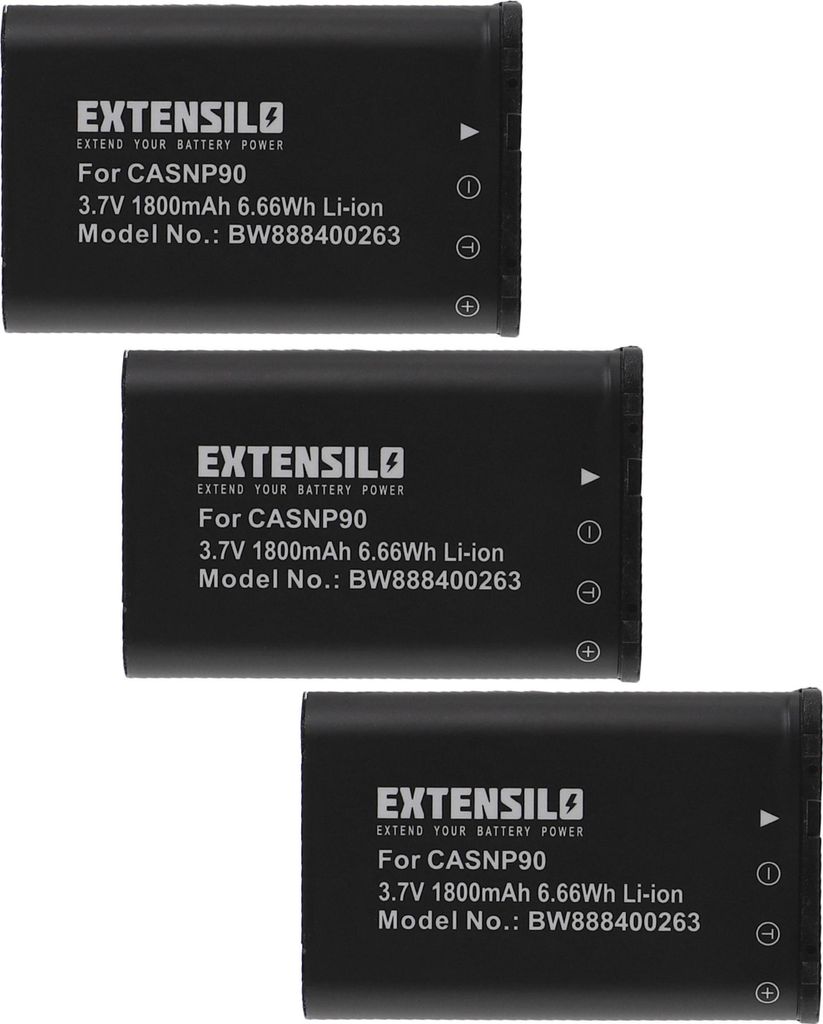 EXTENSILO 3x Akku kompatibel mit Casio Exilim EX-Z2000BK, EX-Z2000SR, EX-Z2000RD, EX-Z2000PK, EX-Z2000VT Kamera (1800 mAh, 3,7 V, Li-Ion)