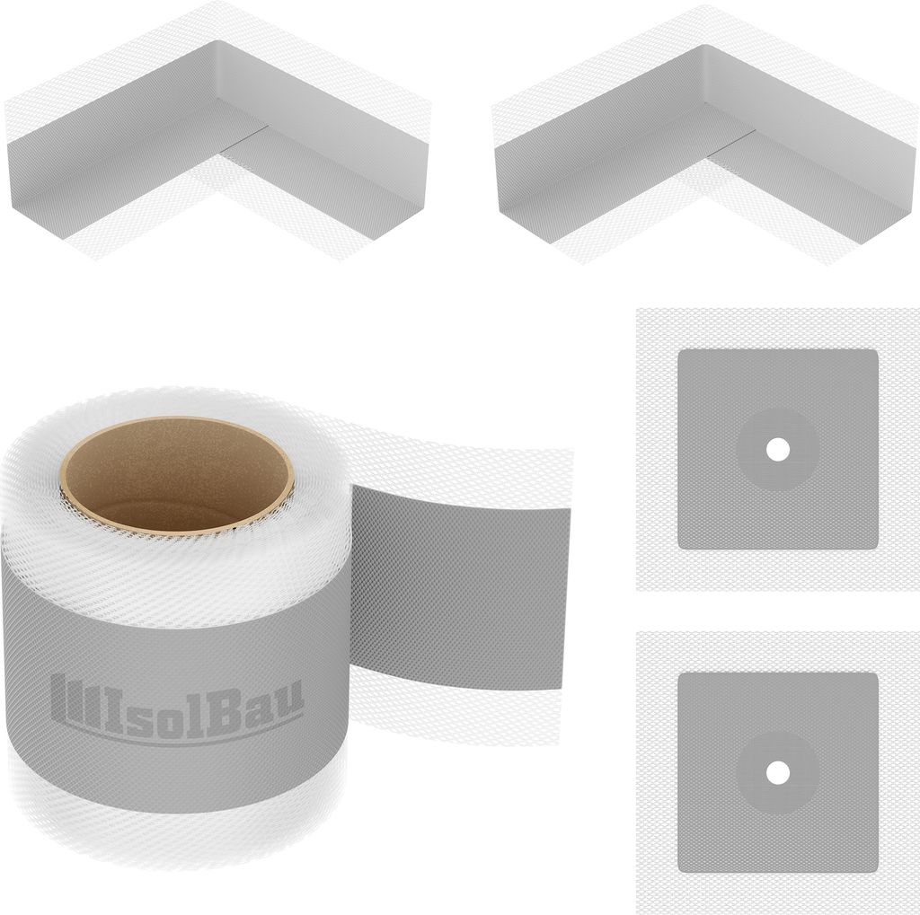Isolbau 101G Bandset - Dicht-Set für den Innen und außen bereich inkl. 10 m Dichtband, 2x Innenecken & 2x Wandmanschetten, Abdichtung Dusche Bad ...
