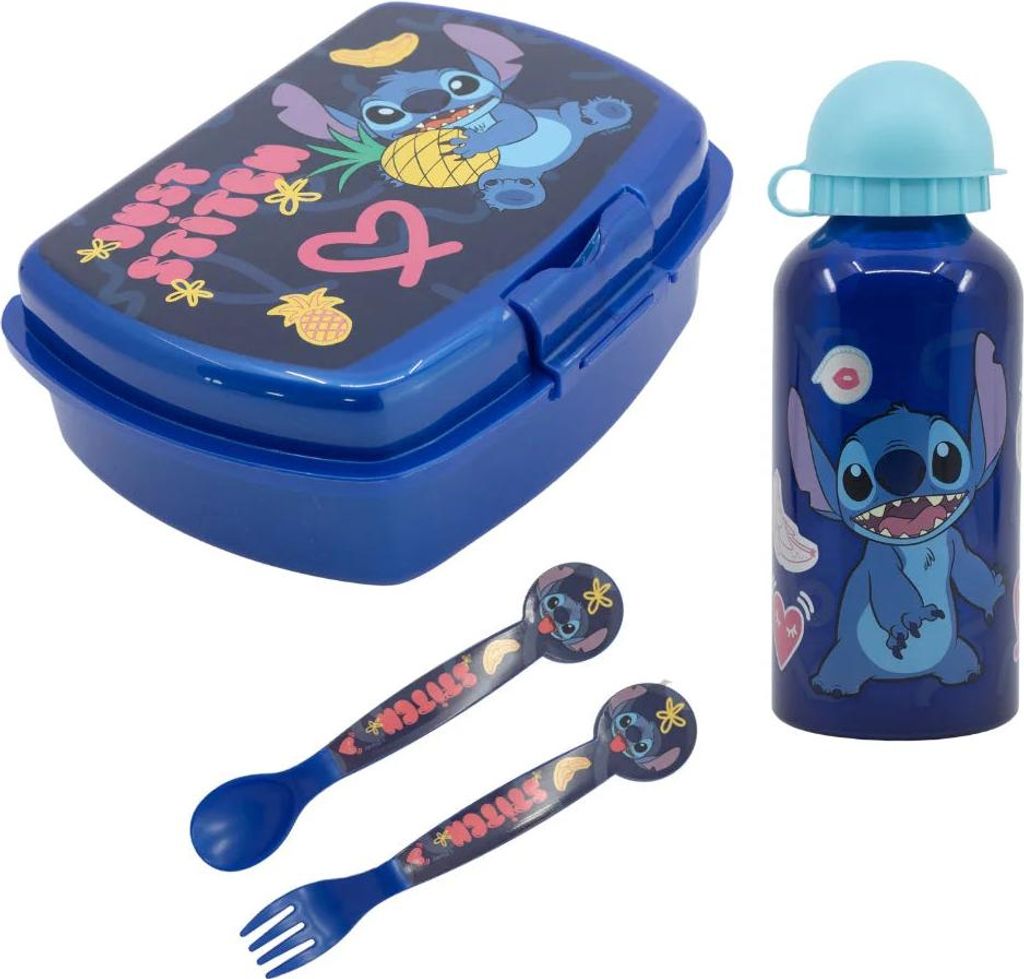 Disney Stitch 4 tlg. Lunch Set Brotdose Alu-Trinkflasche 400 ml Besteck