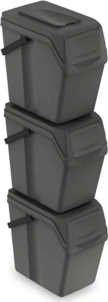 Poubelle de Tri Sélectif 3 x 25 L Grise - Système à 3 Compartiments