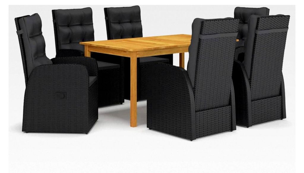 Gartenmöbel Set mit 6 verstellbaren Stühlen und Tisch für 6 Personen aus Rattan