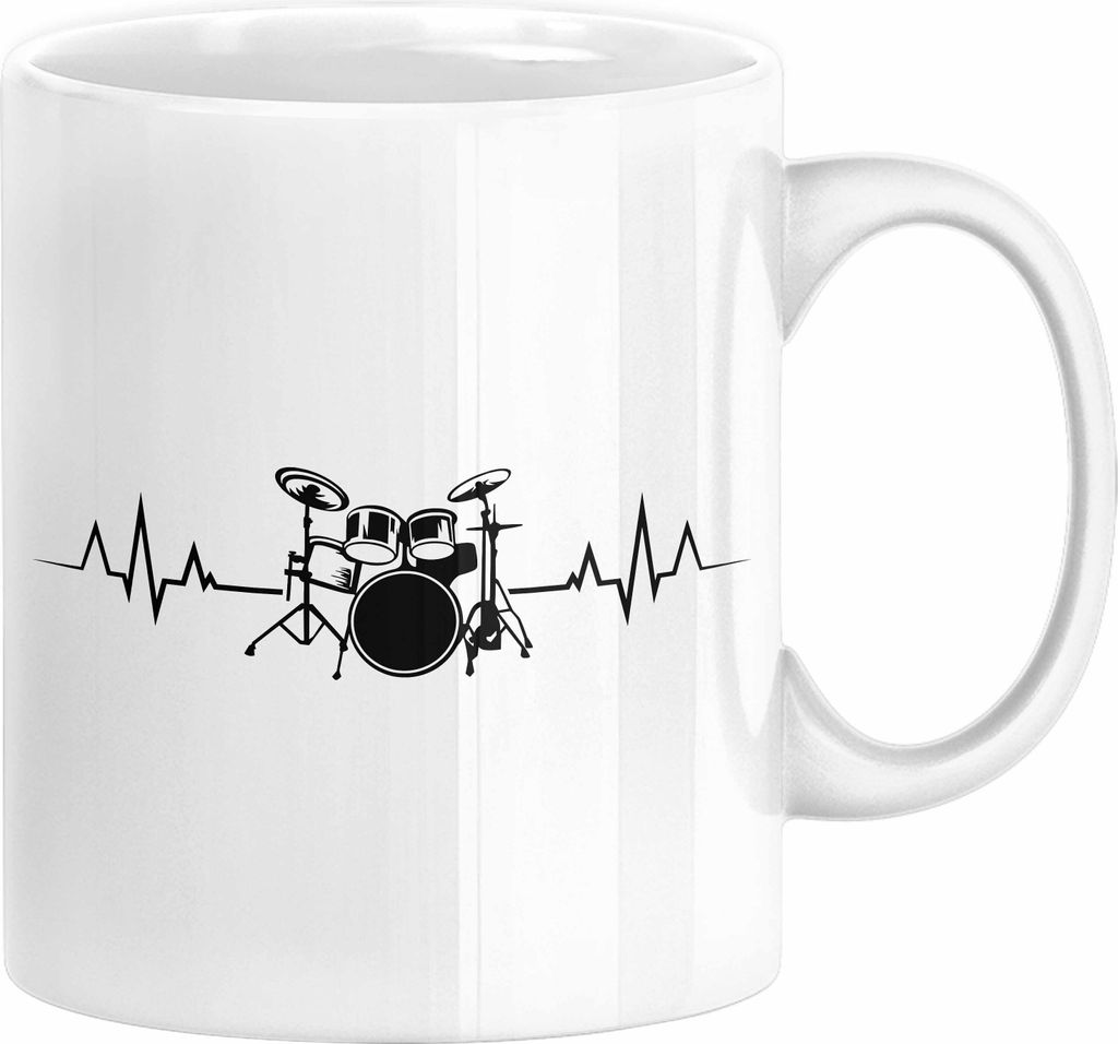 Drummer Schlagzeug-Spieler Geschenk Tasse Geschenkidee Kaffee-Becher Schlagzeuger Herzschlag (Weiß)