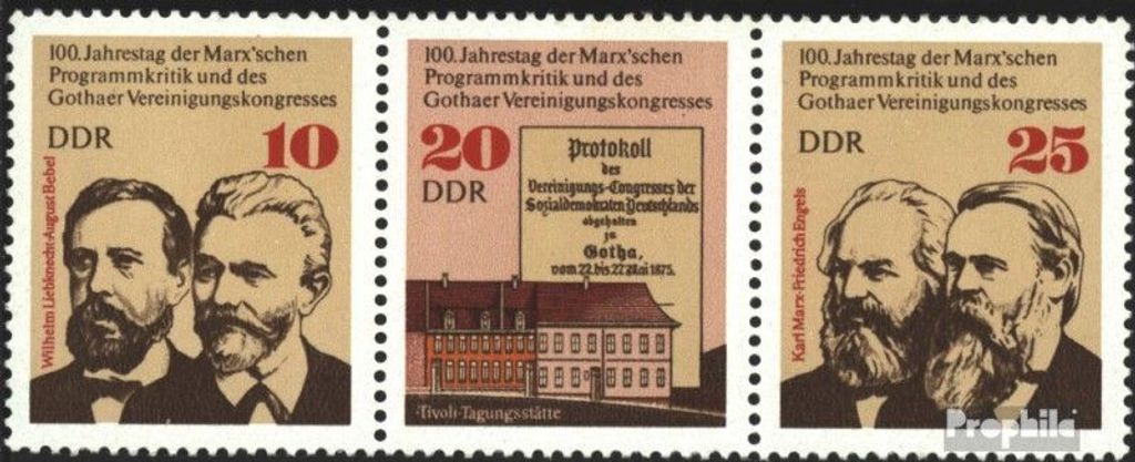 Briefmarken DDR 1975 Mi WZd328 (kompl.Ausgabe) (Dreierstreifen mit 2050-2052) postfrisch 100 Jahre SPD