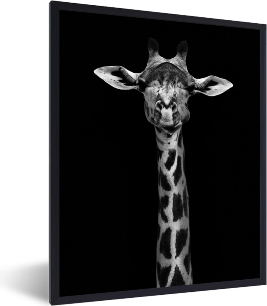 MuchoWow Gerahmtes Poster Giraffe - Tiere - Porträt - Schwarz 60x80 cm - Poster mit Schwarzem Bilderrahmen Wandposter Rahmen Foto Bilder - Premi...
