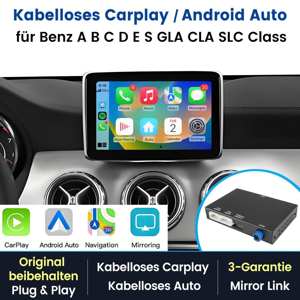 Wireless CarPlay Android Auto Box für Benz NTG 5.0 - Retrofit Kit für Mercedes Benz W176/W246/W205/W216/X166/W156/W292/W253/W639/W203/W231