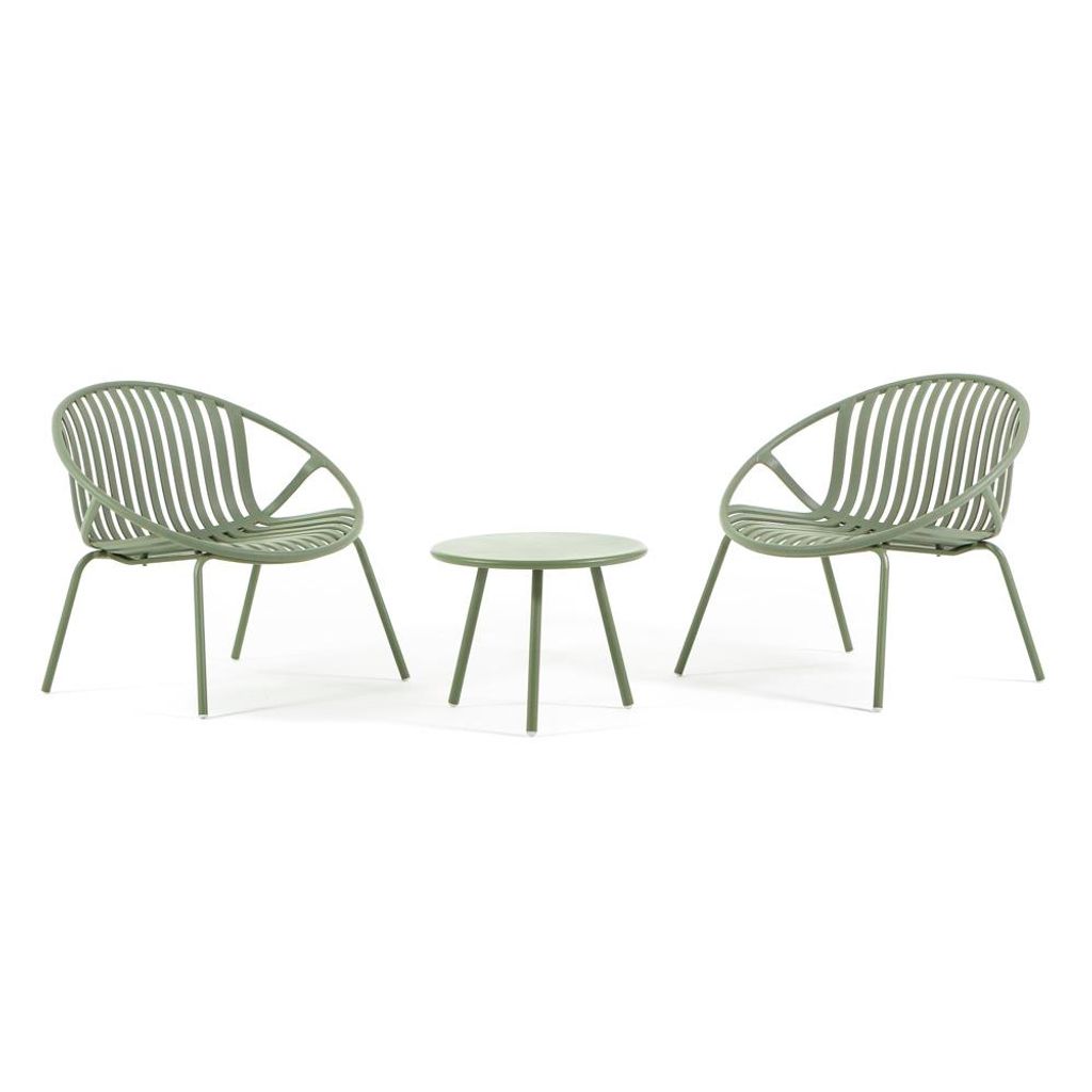 Garten Relaxset mit 2 ergonomischen Sesseln aus Polypropylen mit Glasfaser und Beistelltisch Ø50 cm modernes Design für Terrasse, Pool, Balkon, G...