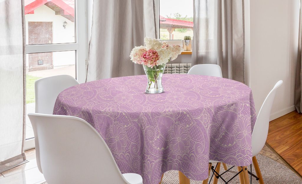 ABAKUHAUS Blätter Runde Tischdecke, Monochrome Blooming Flora, Kreis Tischdecke Abdeckung für Esszimmer Küche Dekoration, 150 cm, Lavendel Beige
