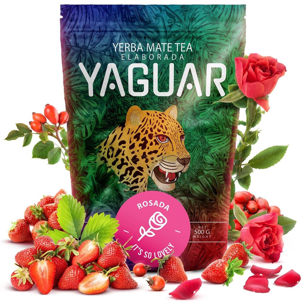 Yaguar - Mate Tee Rosada Erdbeere & Hagebutte 500g - Mild & Fruchtig - Luftgetrocknet - Wenig Staub - Ideal Für Tereré - Brasilien