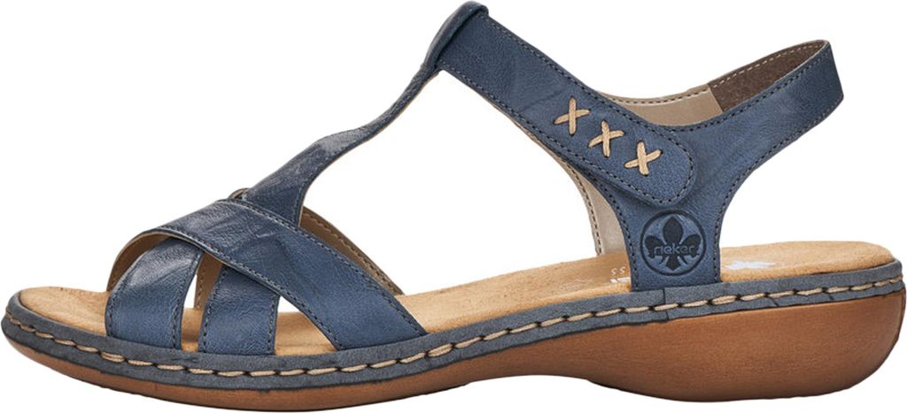 Rieker Damen Sandale Sandalette bequem Klettverschluss flach tolle Farbe 65919, Größe:37 EU, Farbe:Blau