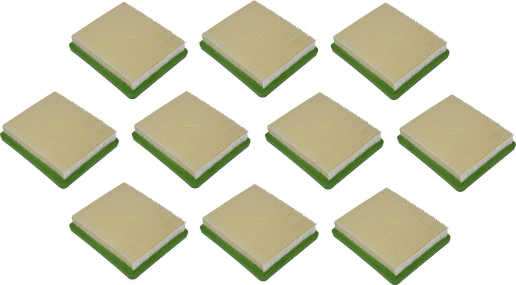 A collection of air filters arranged in a grid on a white background.