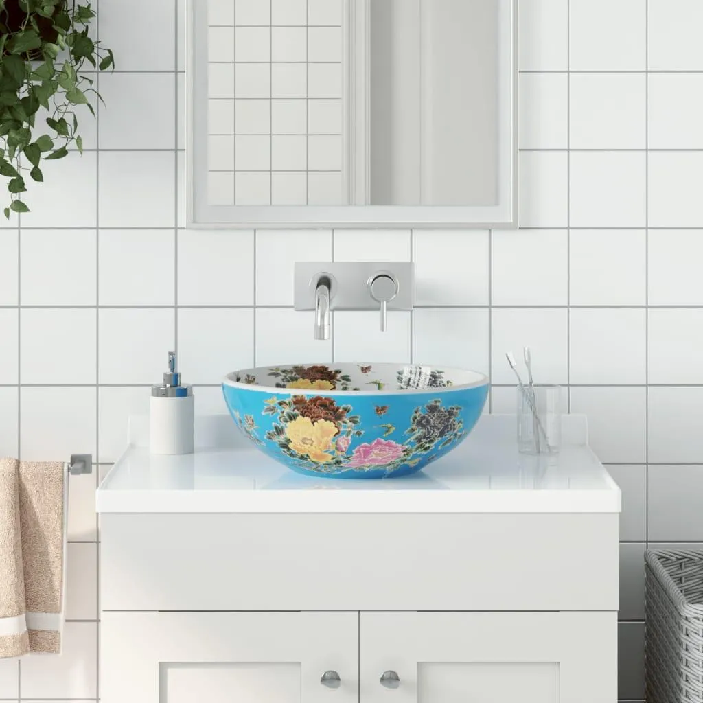 Vasque à poser ronde en céramique multicolore diamètre 41 cm pour meuble