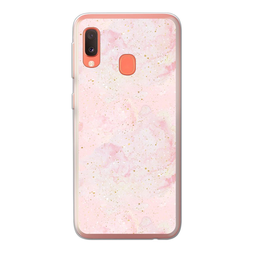 MuchoWow Handyhülle Schutzhülle Hülle für Samsung Galaxy A20e Marmor - Rosa - Glitter - Gold - Muster Silikon Softcase Handy Hülle - Abdeckung