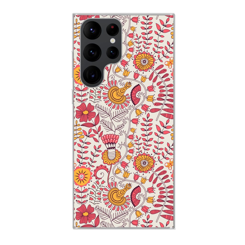 MuchoWow Handyhülle Schutzhülle Hülle für Samsung Galaxy S22 Ultra Blumen - Design - Rosa - Orange Silikon Softcase Handy Hülle - Abbildung