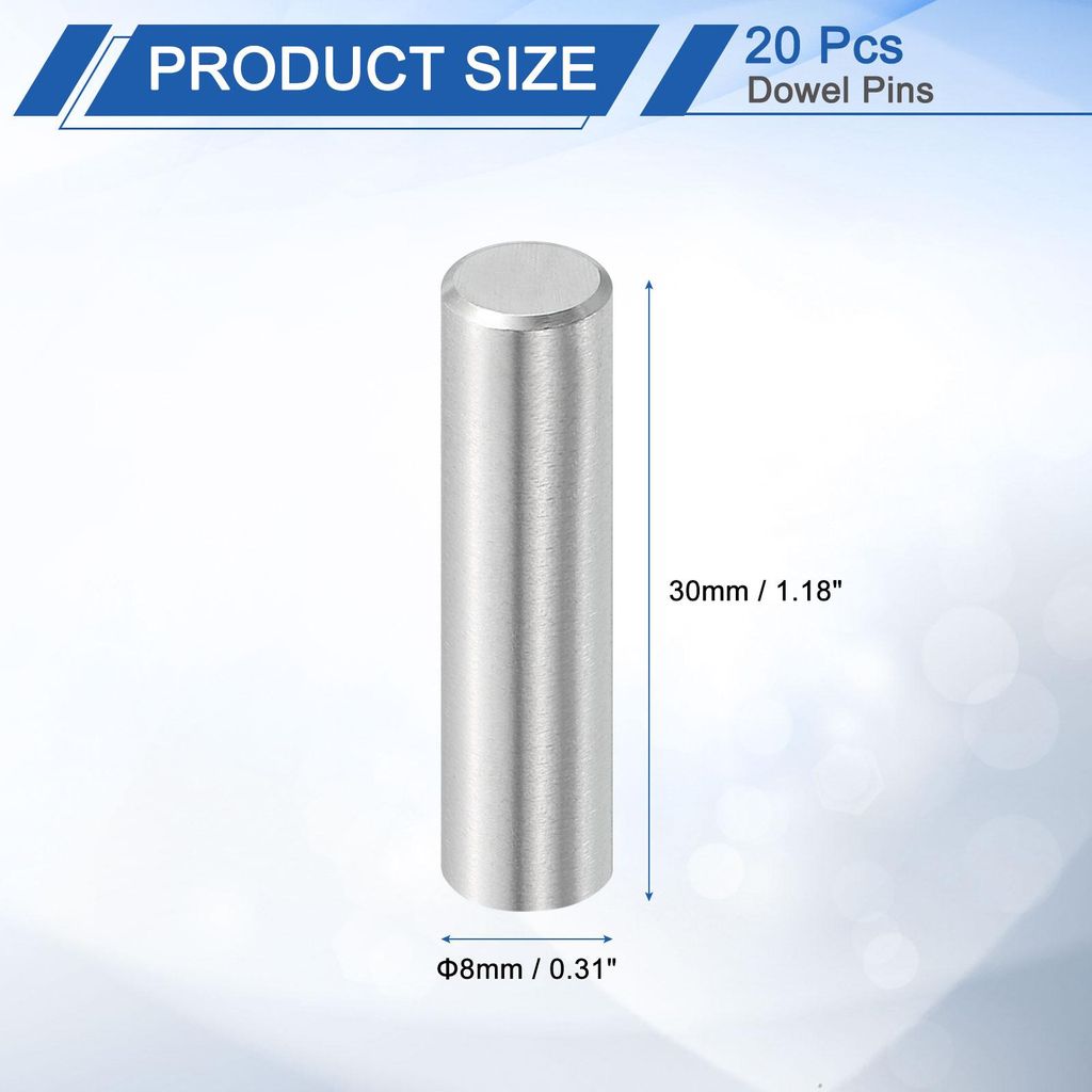 20 Stš¹ck Zylinderstifte Rostfrei, 8mm x 30mm Dš¹belstifte Spannstift, 304 Edelstahl Metallstifte, Silberton Passstift Bolzen Metall fš¹r DIY...