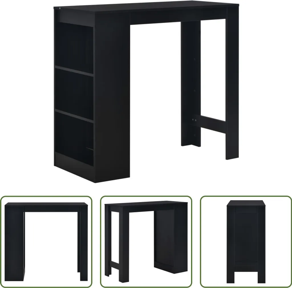 Tavolo da Bar Nero con 3 Ripiani 110x50x103 cm | Arredo Cucina Moderno