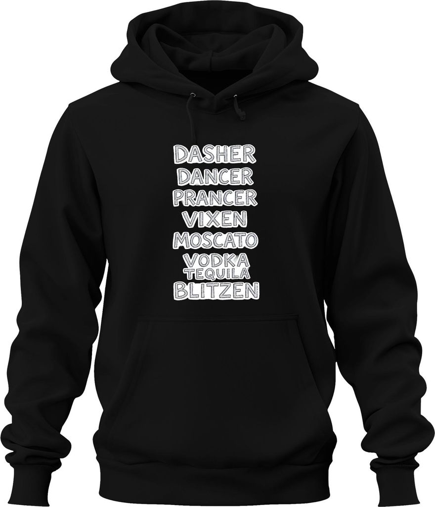 Dasher Dancer Prancer Vixen Moscato Vodka Geschenk Lustig Party Uni Hoodie Kapuzenpullover, Schwarz, 3XL