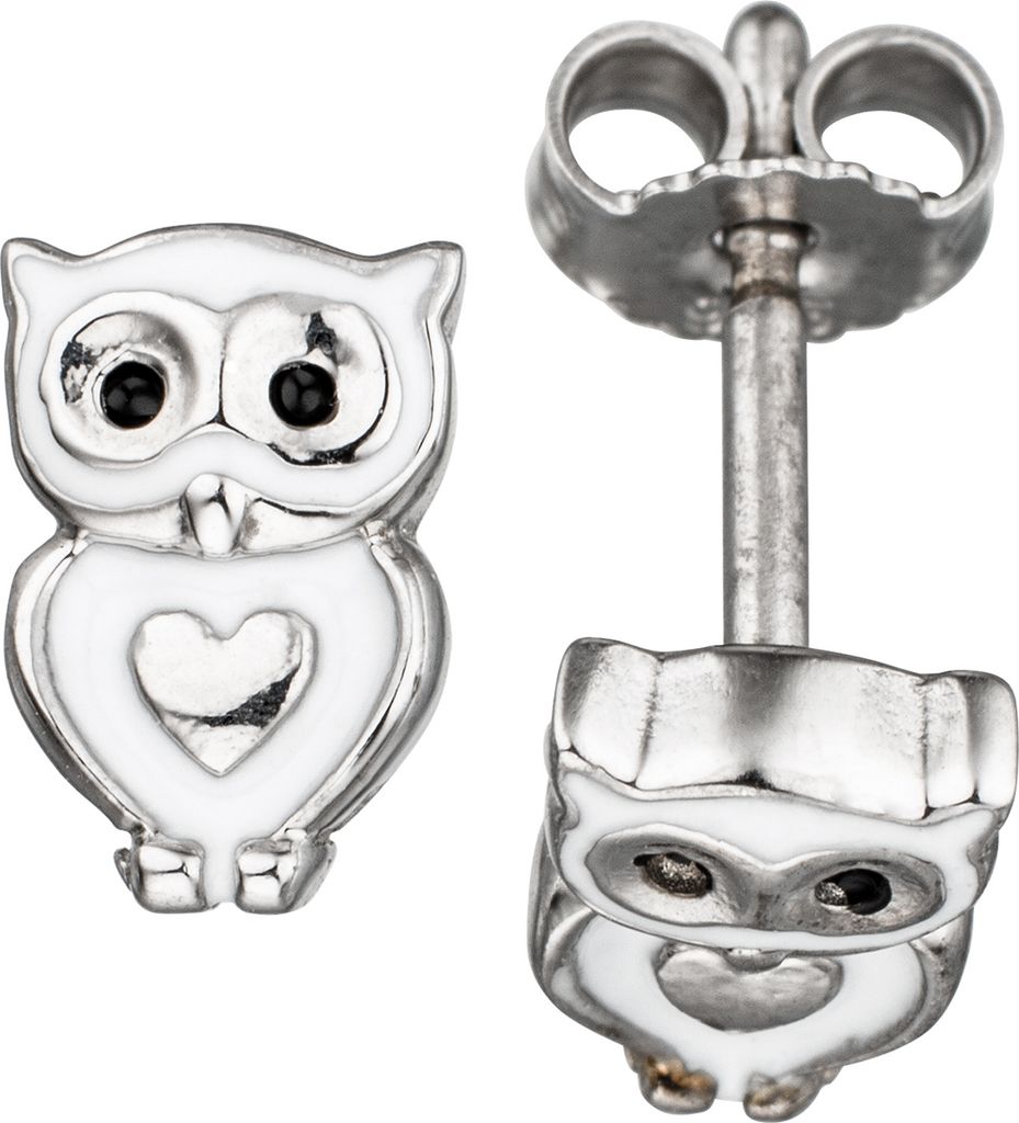 JOBO Kinder Ohrstecker Eule Herz 925 Silber mit Lackeinlage Produktbild 