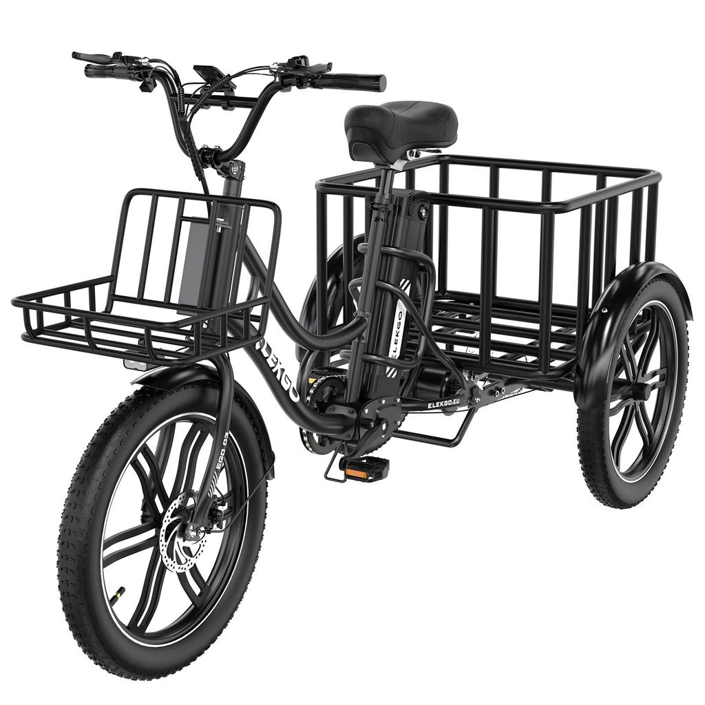 20 Zoll*3.0 Elektro-Dreirad MIT Korb Hinten Und Vorderlichter, 250W-Für Erwachsene + Abnehmbarer 48-V-/18-Ah-Akku, E-Bike Lastenfahrrad, schwarz